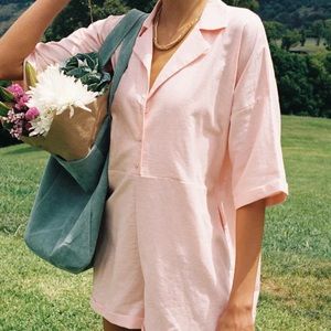 Pink Romper with buttons and collar